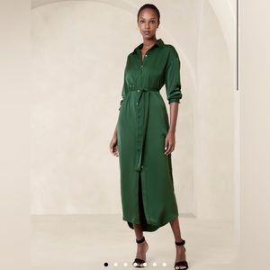Banana Republic, size XS, dark green maxi shirt dress.